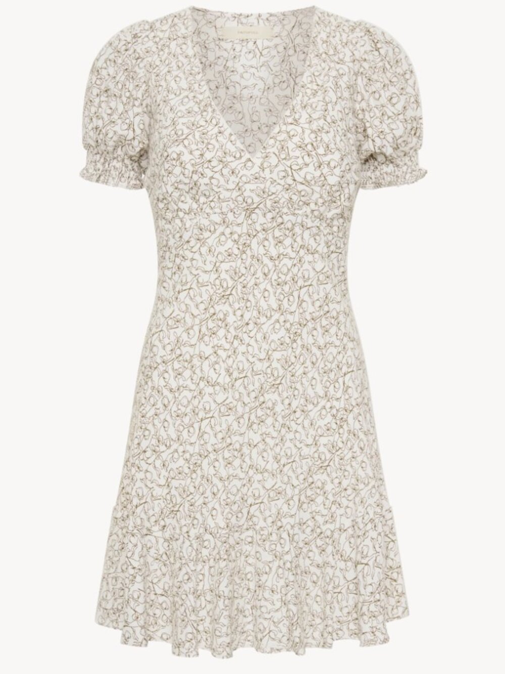 Faithfull Aurelia Short Sleeve White Midi Dress with Brown Floral Print